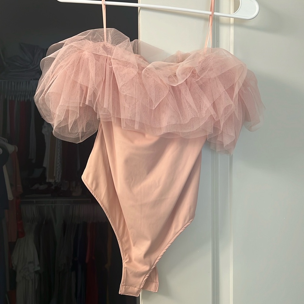 Pink off the shoulder bodysuit